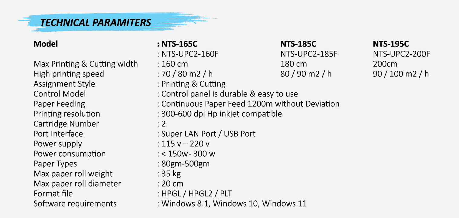 Cutting plotter specification